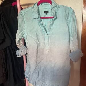 Talbots Ombré Blue and White Linen Half Button Down Shirt
